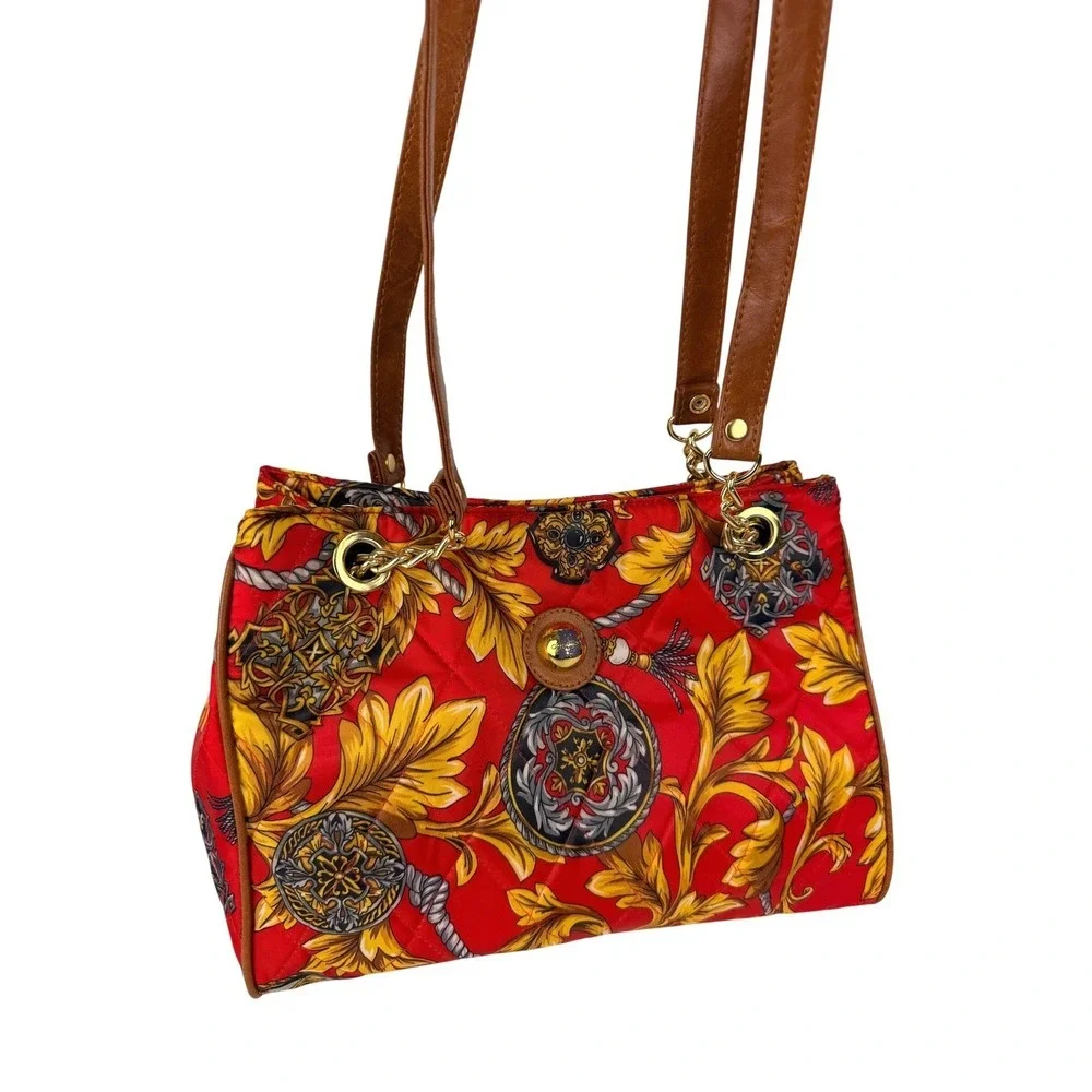 Capezio Vintage Baroque Print Quilted Shoulder Bag Purse Chain Strap - BZ